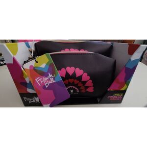 FRENCH BULL 2 PIECE COSMETIC BAG SET BLACK WITH HEARTS NWT